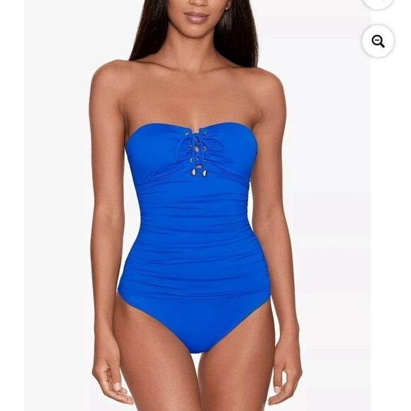 NWT Lauren Ralph Lauren Beach Club Solids Laced Bandeau One-Piece - Picture 4 of 9